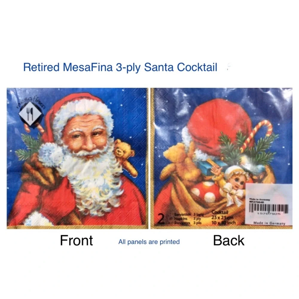 Mesafina Two (2) INDIVIDUAL DIY Santa Blue Decoupage Cocktail Napkins